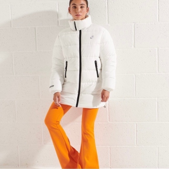 Superdry NWT Longline Sports Water Repellant Puffer Full Zip Front Jacket Sz 10